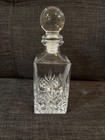 Vintage Crystal Cut Glass Square Whiskey Liquor Decanter   Stopper Brandy Rum
