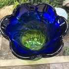 Murano Cobalt Blue Emerald Green Art Glass Vase Design Gift Floral Vintage