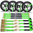 4 Pack Tie Down Straps Heavy Duty Trailer Auto Ratchet Straps Snap Hook 10000lbs