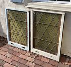 Pair Of Antique Stained Glass Windows Green Yellow 28wx38h Salvage  pick-up Only