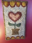 Vintage Primitive Hand Hooked Folk Art Wool Rug Hanging Spring Tulip Heart Great