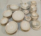 Vntg 63 Piece Warwick China Dinnerware Set W  Serving Gold Wreath Pattern Trim