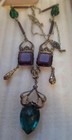 Sadie Green Signed  Art Nouveau  Statement Necklace Green   Purple Glass