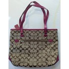            Coach 12cm Signature Zip Top Tote  Khaki   Cranberry F36375