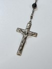 Vintage Creed Sterling Silver   Black Glass Rosary 23 Inches Religious Cross