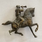 Antique Horse   Rider   Horn Bronze brass Statue Sculpture Native American  Vntg