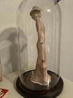 Vintage Art Deco Beautiful Lady Figurine W hat Holding A Rose In Pink Gown 