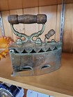 Rare Late 19th C American Antique Lg Coal Sad Iron  W wood Handle brass Lock