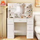 Makeup Vanity Table Set With Lighted Mirror And Stool 5 Drawer 6 Shelves Dresser