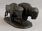 Antique Signed Joseph Lorkowski Boulton Western American Bronze Bison Sculpture