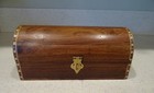Vtg  Wooden Treasure Chest Trunk Keepsake Trinket Jewelry Hinged Box Inlaid Wood