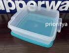 Tupperware Square Away Goody Box Container 2l 8 Cup Clear W  Blue Seal New