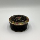 Vintage Round Hand Painted Trinket Jewelry Box Floral Design