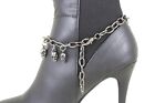 Women Pewter Metal Boot Chain Anklet Bracelet Shoe Skull Charms Jewelry Gunmetal