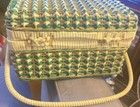 Sewing Basket Green Sage   Woven Wicker Vintage 70 s W Contents
