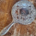 Antique Vintage Beautiful Silver Plated 9    Ornate Vanity Hand Held Mirror Heavy