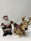 Fitz And Floyd Christmas Reindeer Santa Salt   Pepper Shakers