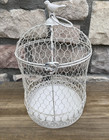 Rustic Country Farmhouse Beige Metal Decorative Bird Cage W bird Atop Home Decor