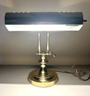 Vintage Brass Colored Metal Desk Piano Bankers Adjustable Double Arm Lamp Works 