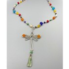 Handmade Silver Rainbow Beaded Dragonfly Necklace
