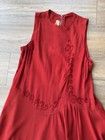 Vintage 1930s 1940s Red Crepe Rayon Beaded Dress Medium M