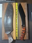 Handmade Hunting Fixed Blade Machete  Powder Coated Black Steel  Leather Sheath