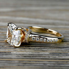4 Ctw Cushion Cut Vvs1 Moissanite Bridal Set Wedding Ring 14k Yellow Gold Plated