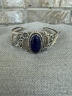 Vintage Navajo Flower   Leaf Sterling  925 Lapis Cuff Bracelet