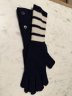 Navy white Striped Knit Gloves Wool Cashmere Button Cuff One Size Wrist