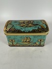 Vintage Daher Decorated Tin Box Ship Design Gold   Turquoise  made In England