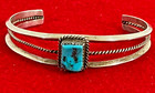 Vintage Navajo Indian Sterling Silver And Turquoise Cuff Bracelet  C  1960-70s