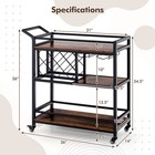 3-tier Bar Cart On Wheels Home Kitchen Serving Cart W  Wine Rack   Glass Holder