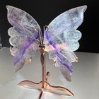 Fluorite Crystal Butterfly Carving Purple Banded Rose Gold Stand Healing Energy