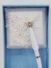 White Pearl Beaded Silver Accent Wedding Guest Book Pen Stand