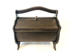Vintage Wooden Sewing Box Double Door Thread Shelf Round Bottom