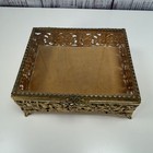 Vintage Hollywood Regency Style Ormolu Gold Filigree Beveled Glass Jewelry Box