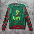 Blizzard Bay Ugly Christmas Sweater Men   s Large Green Red Argyle Dino T-rex