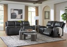 Luxury Genuine Top-grain Leather 2pc Sofa Recliner Living Room Set Black