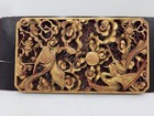 Preowned Antique Vintage Chinese Wood Carved Panel-phoenix Red Lacquer With Gilt