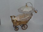 Vintage Wicker Rattan Metal Baby Doll Stroller With Lace Parasol Very Cute