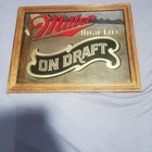 Vintage Miller High Life On Draft Beer Mirror Bar Collectible Framed Sign