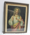 Vintage Sacred Heart Of Jesus Print In A Wooden Frame Catholic Art Mcm 11 X 14