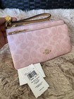 Nwt Coach Double Zip Wristlet In Signature Canvas With Charms Cef61 Powder Pink