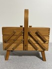 Vintage Accordion Sewing Box Wood Expandable Oraganizer Mid Century Romania
