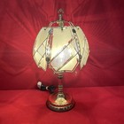 Vintage Brass 6 Panel Frosted Geometric Design Table Lamp No Longer A Touch Lamp