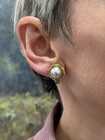 Bvlgari Italy 18k Yellow Gold  South Sea Pearl   Baguette Diamond Earrings 1980s