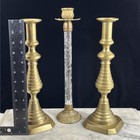 Antique 1890s Spun Brass Push-up Candle Sticks 3pc 12    Tall