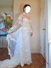 Vintage Wedding Dress  5 Tier Train  Long Sleeves  With Flower Veil   Size 6