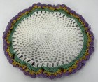 Doily Handmade Crochet 5 5    Off-white With  Purple 3d Flowers Vtg Cottage Core