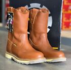 Men s Work Boots Round Toe Genuine Leather Pull On Soft Toe Botas Light Brown